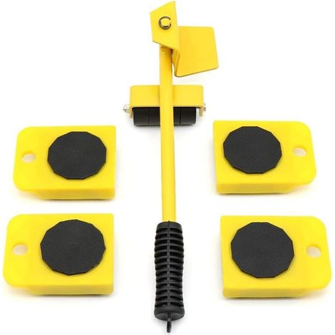 Outils de déménagement - Barres de levage, glissières mobiles pour déplacer meubles et appareils électroménagers - Ensemble de 6 pièces, jaune (1/5)