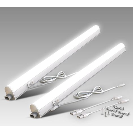 B.K.Licht lot de 2 réglettes LED pour cuisine et atelier, platine LED 8W, longueur 573 mm, 700 Lm, lumière blanche neutre 4000K