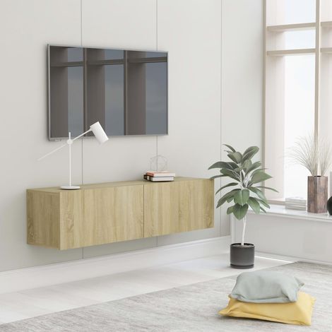 Meuble TV 2 Tiroirs : 120 X 30 X 30 Couleur Chêne. A suspendre au mur (1/5)