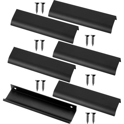 Set mit 6 Möbelgriffen, Schubladengriffen, Küchenschrankgriffen, verdeckten Türgriffen für Schranktüren (128 mm, Schwarz) (1/5)