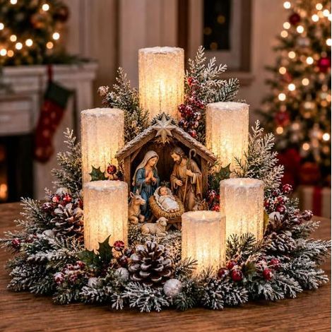 Kreatives Weihnachtsbeleuchtungs-Tischgesteck mit flammenloser Kerze – Weihnachtsgeschenk für Zuhause – Stil C
