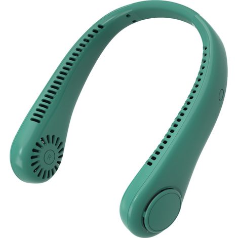 Ventilador de cuello portátil sin aspas con correa de muñeca manos libres, rotación de 360° y 3 velocidades ajustables (verde). Nivel de ruidoDe 36 a 45 añosdB(A). (1/5)