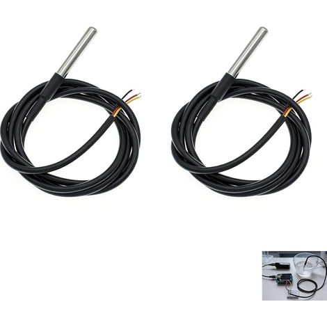 2 Pièces Capteur de Température Numérique pour DS18B20, Sonde Température pour DS18B20, Étanche avec Sonde Inox 1 m, Bus 1-Wire Haute Précision ±0,5 °C, Plage -55 à +125 °C, Compatible avec Arduino