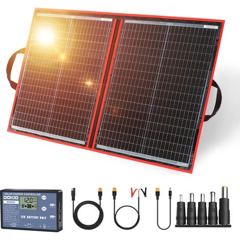 DOKIO 100W Pannello Solare Portatile (2,4kg, 48 66 1,2cm) Mobile e Pieghevole + 10A Regolatore con Presa USB 5V 2A (1/3)