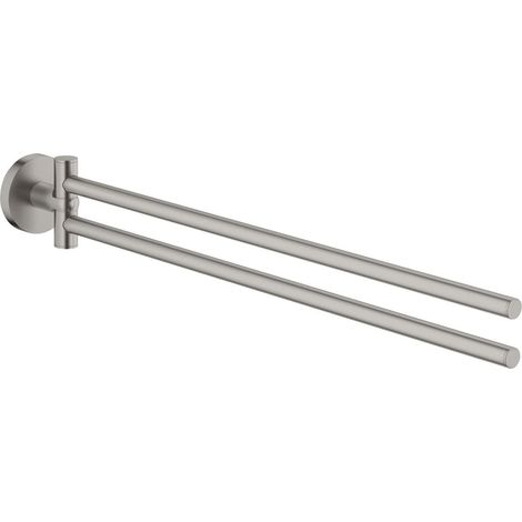 Porte‑Serviettes Pivotant à Deux Bras, Porte‑Serviettes Mural Acier Inoxydable SUS304, Rotation 180° Gain de Place Finition Brossé, H91201D