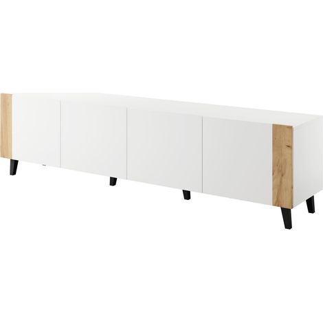 Meuble TV 200x52x42 cm Blanc mat FUTI meuble Hi-fi luxueux sur pieds (1/3)