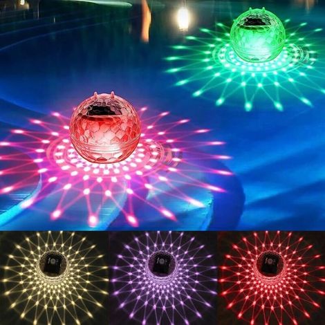 2PCS Lampe solaire à boule magique LED RVB flottante pour bassin, lampe disco sous-marine IP66 étanche pour fontaine, piscine, étang, jardin (1/5)