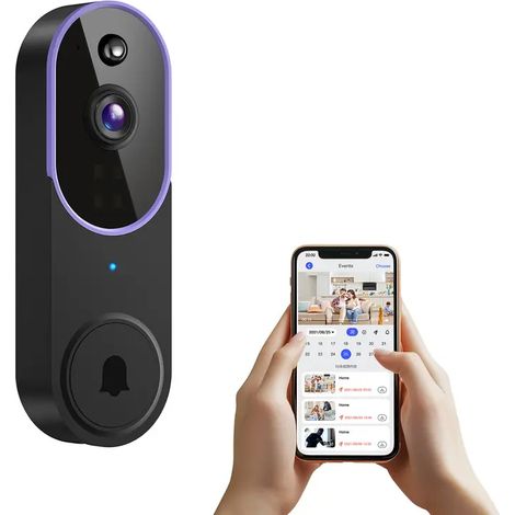 sonnette vidéo sans fil, sonnette de sécurité connectée, 1080p, détection de personnes par IA, vision nocturne