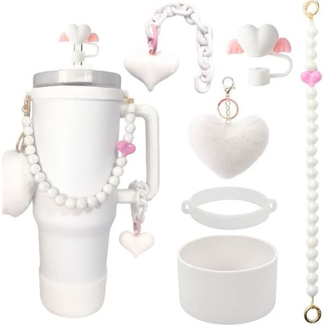 Kit d'accessoires Coupe Stanley avec chaînette à billes, paille en forme de fleur et pompon blanc M
