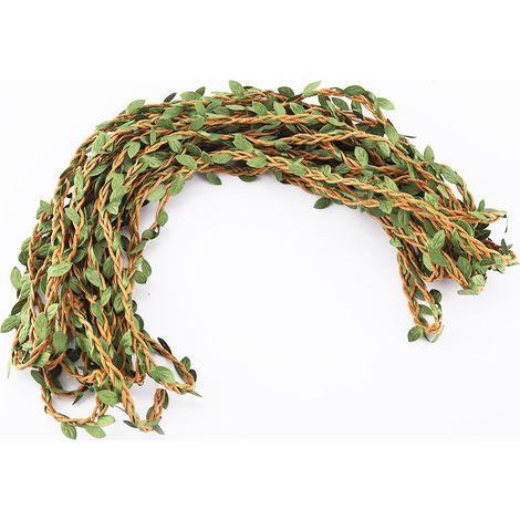 Corde tressée en chanvre de 10 m de long, imitant le rotin, ornée de feuilles artificielles style forêt, marron (1/5)
