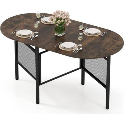 Ouverture facile, table à manger pliante 150 cm avec abattants, gain de place pour 6 à 8 personnes (1/5)