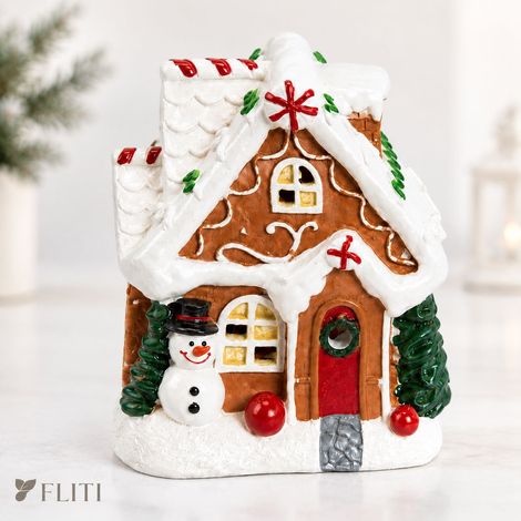 FLITI Resin Christmas Gingerbread House with Snowman (No LED) Festive Table Decoration (1/5)