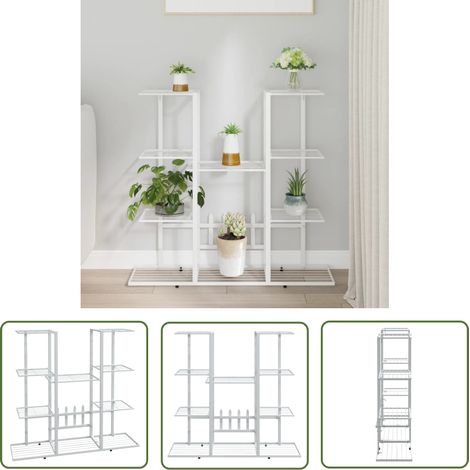 The Living Store Jardinière 94,5x25x89 cm Blanc Fer - Support Plante - Jardinerie - Étagère Plante - Fleur Pot - Décoration Intérieur (1/5)