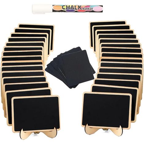 20 Pcs Mini Chalkboard with Easel Small Rectangle Chalkboards Wooden Table Cards for Weddings, Messages and Event Decoration - 1 Liquid Chalk (1/5)