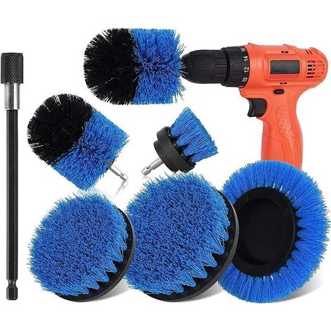 Lot de 6 brosses de nettoyage pour perceuse. avec fixation longue et longue pour baignoire. douche. carrelage. sol. salle de bain. joints. coins de canapé et surface de cuisine (bleu)