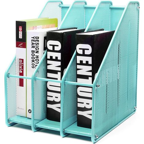 1 Porte-revues, 3 compartiments, métal, organisateur bureau, dossier A4, turquoise (1/5)