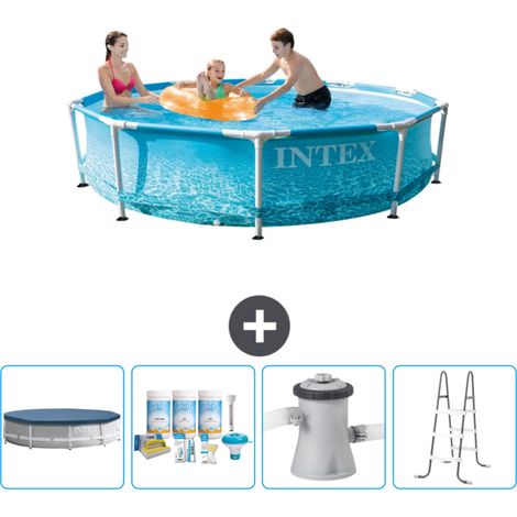 Intex-Schwimmbecken mit rundem Rahmen – 305 x 76 cm – Wasserdruck – im Lieferumfang enthalten Accessoire CB6