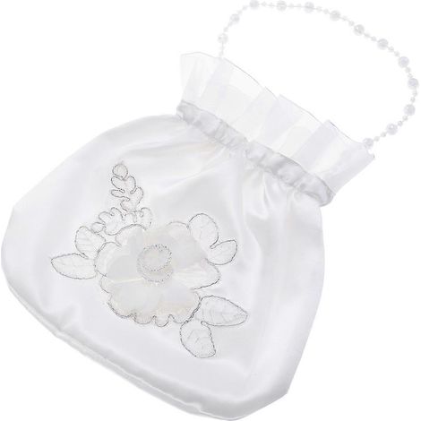 Sac à main Dolly en satin blanc décoré de fleurs (fleur et perle) pour demoiselle d'honneur-White
