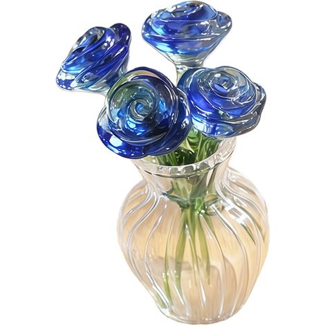 Statuetta di bouquet di rose in cristallo con vaso, decorazione - 2