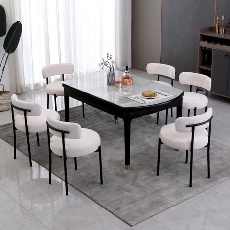Esszimmerstühle 6er Set mit Rückenlehne, Metallgestell, modern retro, weiß (1/5)
