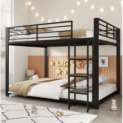 Cama litera 140 x 200 cm de metal con escalera de madera, negra OKMYHOME (1/5)
