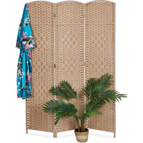 Relaxdays Biombo 3 Paneles, 170 x 120 cm, Separador Ambientes Plegable, Madera y Cuerda de Papel, Variedad de Colores (1/5)