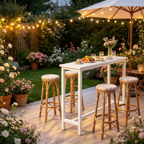 Table bar - 140x40x100 cm - Table haute bistrot de cuisine fixe mange debout grande taille structure metal - Blanc (1/5)