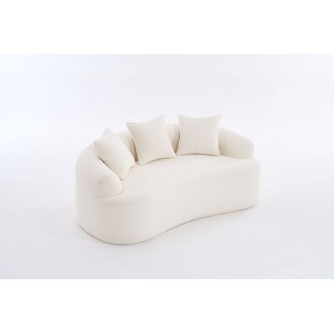 Modernes gebogenes 2-Sitzer-Sofa aus weißem Chenille, inkl. 3 Kissen, ohne Montage (1/4)