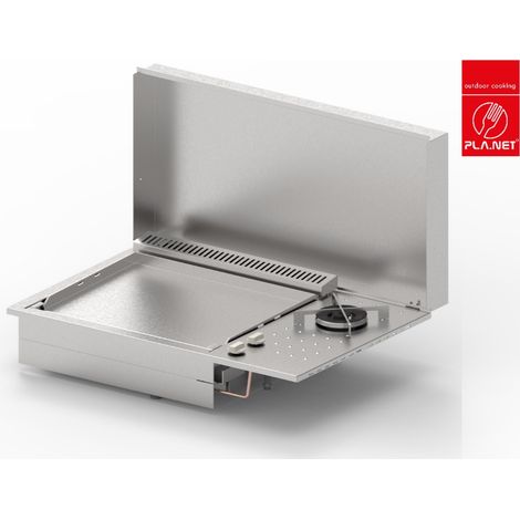 Plancha PLANET à gaz pour cuisine d'extérieur - OASI 80 Lisse - FDUAL - 3 brûleurs - Inox 304 Alimentaire - Couvercle (1/5)