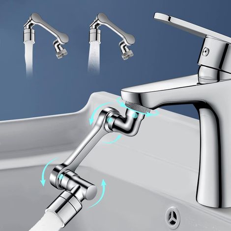 1080 Degrés Aérateur de Robinet, Mousseur robinet cuisine, Filtre économiseur d'eau, Pivotant Mousseur, 2 Modes adaptateur Pour robinets avec diamètre de filetage mâle de 20/22/24mm (Argent) (1/5)