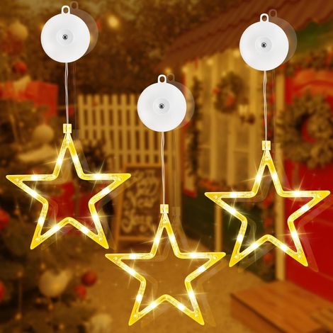 LED Sterne Weihnachtsdeko Fenster 3 Stück,10 LED Weihnachtsdeko Innen mit Timer, Warmweiß Lichterkette Sterne für Fenster Deko Weihnachten Deko, Balkon, Party, Hochzeit [Energieklasse G] (1/5)
