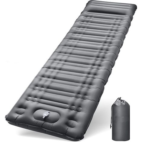 Tapis de camping, tapis isolant avec pompe à pression au pied, tapis de camping amélioré, tapis de couchage épais, extérieur, avec coussin, pour randonnée, tente, extérieur, plage, randonnée, voyage, (1/5)