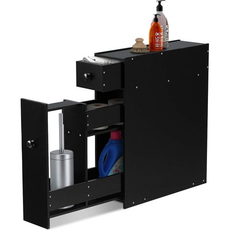 COSTWAY Meuble de Rangement avec Deux Tiroir pour Cuisine Salle de Bains 16 x 48 x 58CM, MDF Noir (1/5)