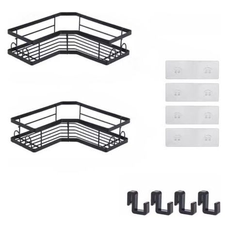 Corner Shower Shelf No Drilling, Shampoo Shower Gel Storage, Black (2 Corner Shelves) (1/4)