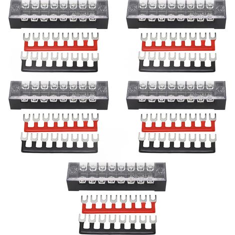 Lot de 5 borniers à vis 8 positions ignifuges PC, 15A 600V, bandes de barrière (1/5)