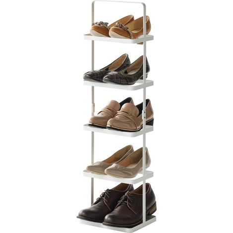 Étagère à chaussures haute, en acier -porte chaussures à 5 niveaux, pour 5 paires, étroite, rangement - 18 x 22 x 77,5 cm, design japonais, blanc (1/5)