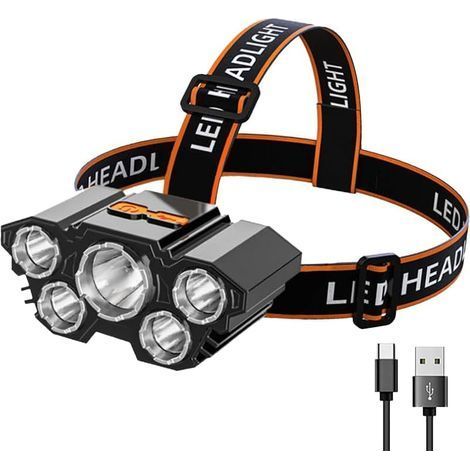 Lampes de poche LED super lumineuses rechargeables et réglables à 90 °, 4 modes d'éclairage étanches et antidérapants, convient pour l'exploration, le camping, la nuit, l'équitation (1/5)