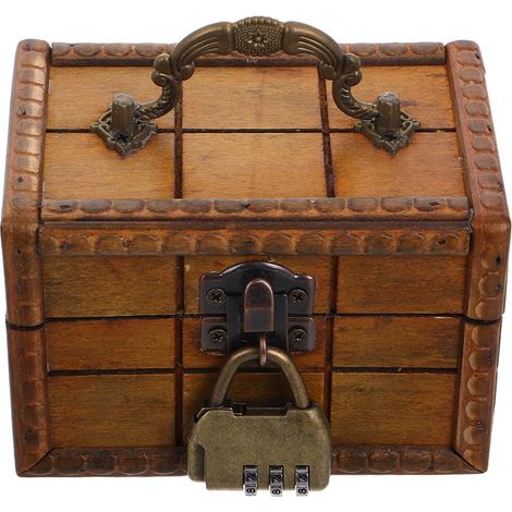 Boîte à Bijoux Ancienne en Bois Serrure à Combinaison, Coffre Trésor Verrouillable, Rangement Spacieux pour Bijoux, Décoration Vintage pour Escape Game et Intérieur, Taille (1/5)
