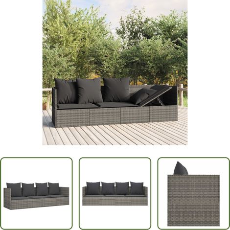 Sonnenliege - Outdoor-Loungebett mit Kissen Grau Poly Rattan (1/5)