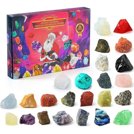 Adventskalender 2024, Set mit natürlichen Mineralien und Kristallen, 24 Steine, Geburtstagsgeschenk für Kinder und Erwachsene, Weihnachtskalender (1/5)