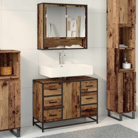 Juego de muebles de baño 2 pcs Madera vieja 80 x 33 x 60 cm