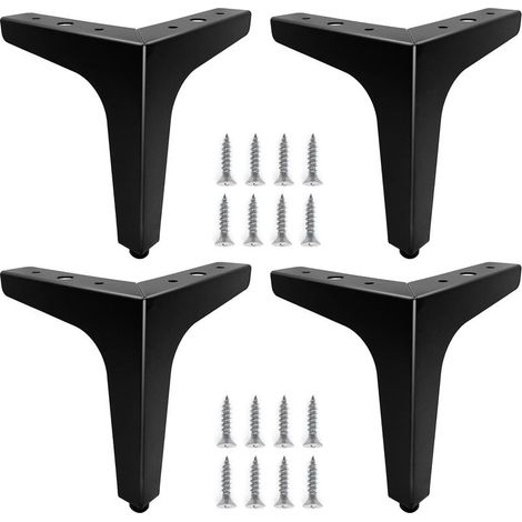 Lot de 4 pieds de meubles métal noir 15cm – Charge maximale 80kg – Installation rapide avec vis – Pour canapés, tables de chevet, meubles TV (1/5)