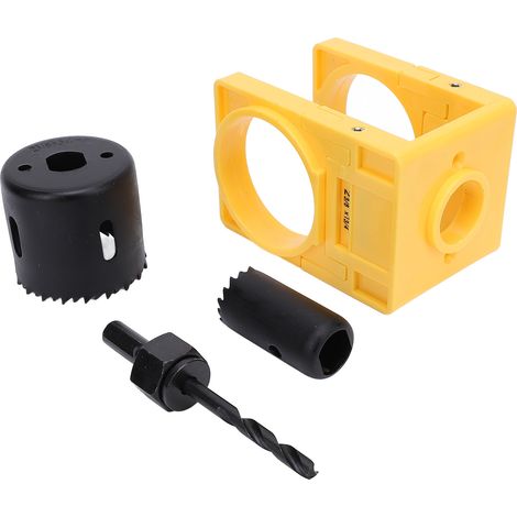 Kit d'installation de serrure de porte avec gabarit de guidage ajustable, scie cloche et tige pour serrure à bille, pour portes de 35 à 44 mm (1-3/8 à 1-3/4 pouces), jaune (1/5)
