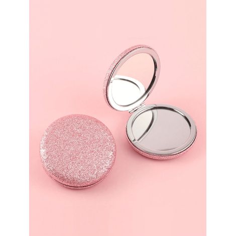Miroir de maquillage rond 72 mm rose pailleté, miroir de poche élégant portable, accessoire beauté pour voyage et quotidien (1/5)