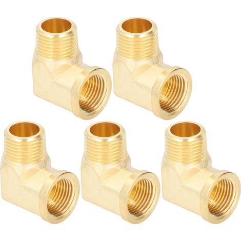 Juego de 5 codos de latón de 90°, racores de tubería macho-hembra NPT de 1/2", accesorios de fontanería (1/5)