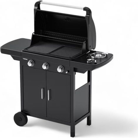 Barbecue a gas 3 fuochi in acciaio con ruote fornello laterale e griglia in ghisa smaltata Compact EXS (1/4)