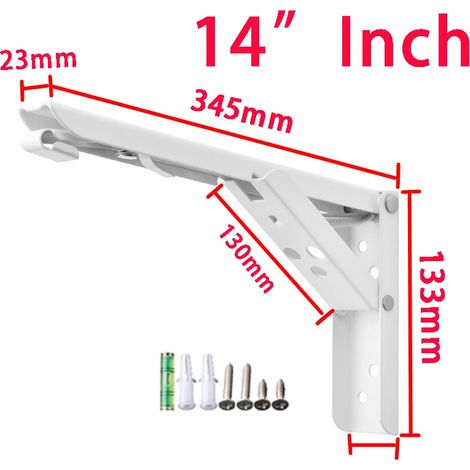 (14 pouces Blanc-FR) 2 supports d'étagère pliables noirs, robustes et blancs, pour table, bureau, camping-car, voiture, gain de place. (1/5)
