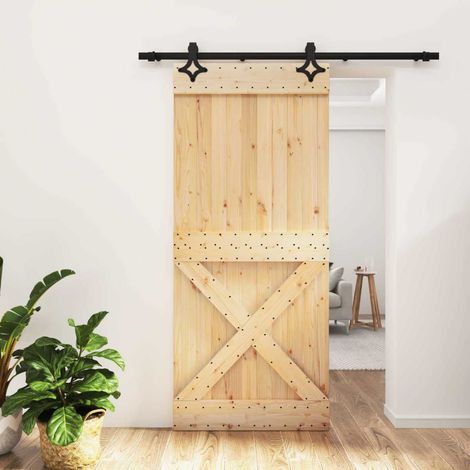 vidaXL Porte coulissante Naturel et noir 90 x 210 cm (1/5)