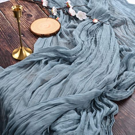 Set mit 2 Tischläufern in staubigem Blau (Etamin), 90 x 300 cm, rustikaler Gaze-Stoff, blaue Tischdecke für Hochzeitsfeiern und Brautpartys (1/4)