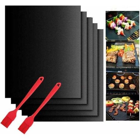 Vtizikl Tapis de cuisson pour gril , lot de 5 tapis de cuisson, 40 x 33 cm, plaque de cuisson réutilisable, plaque en téflon, pour grils à gaz, électriques et à charbon (40 x 33 cm) (1/4)